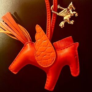 (2pc) Genuine Sheepskin Leather Orange + Gold Cadena Pegasus lock Bag Charms!